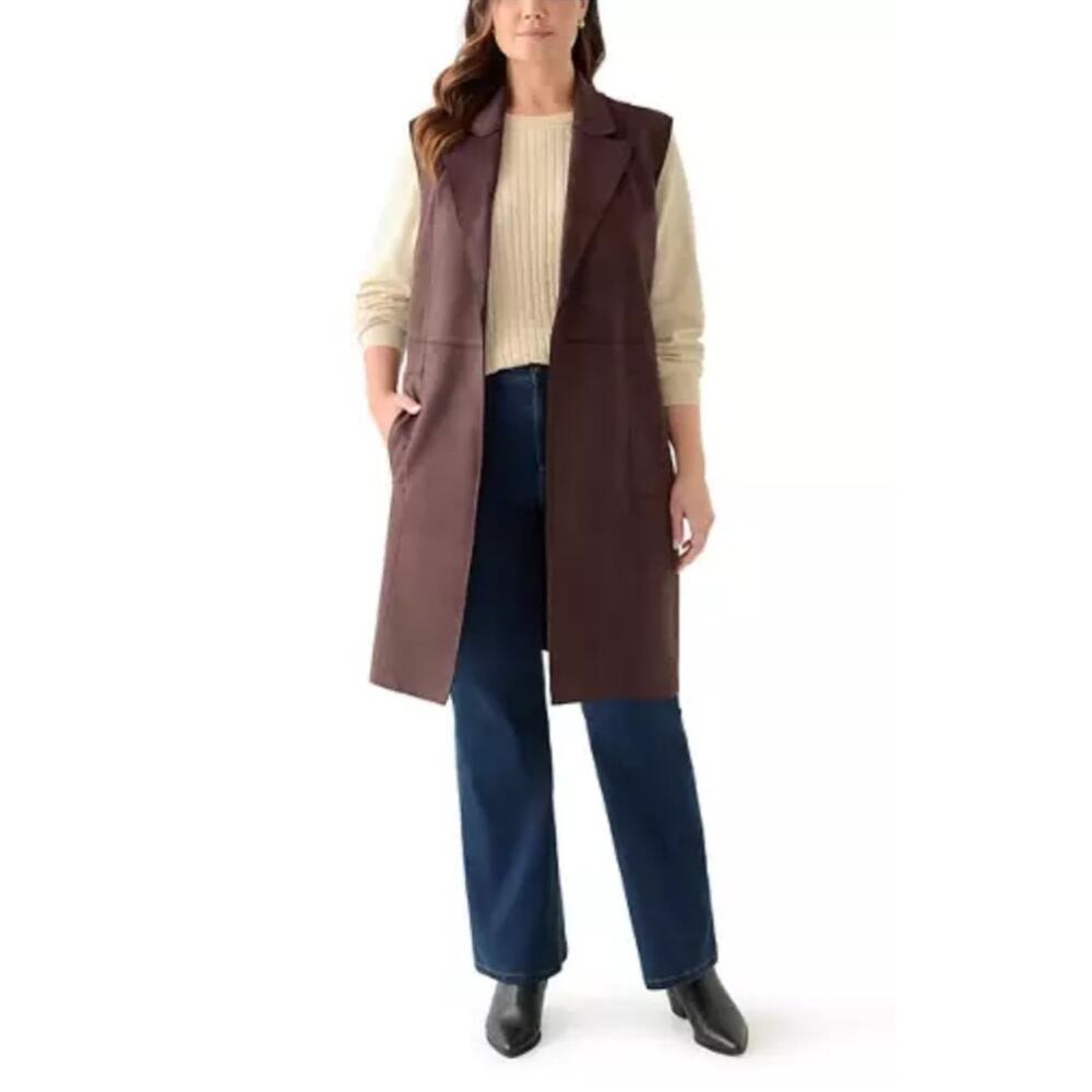 Philosophy Republic Clothing Faux Suede Longline Vest Duster 3X Brown NWT